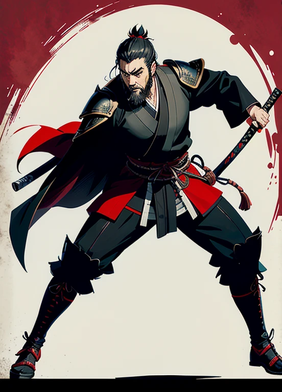 Isshin, the Saint of the Sword is a legendary warrior, samurai, and the founder of the Ashina Clan. He is an old man with black hair and beard, wearing black samurai armor with red patterns and a black cloak. He carries a katana and a spear.
I'd be in the middle of the battlefield with an epic pose about to fight