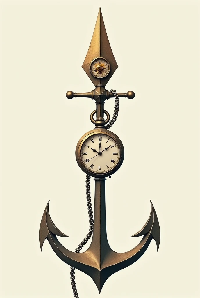 An arrow and that forms the body of this is made up of a pocket watch, a compass and the anchor is the tip