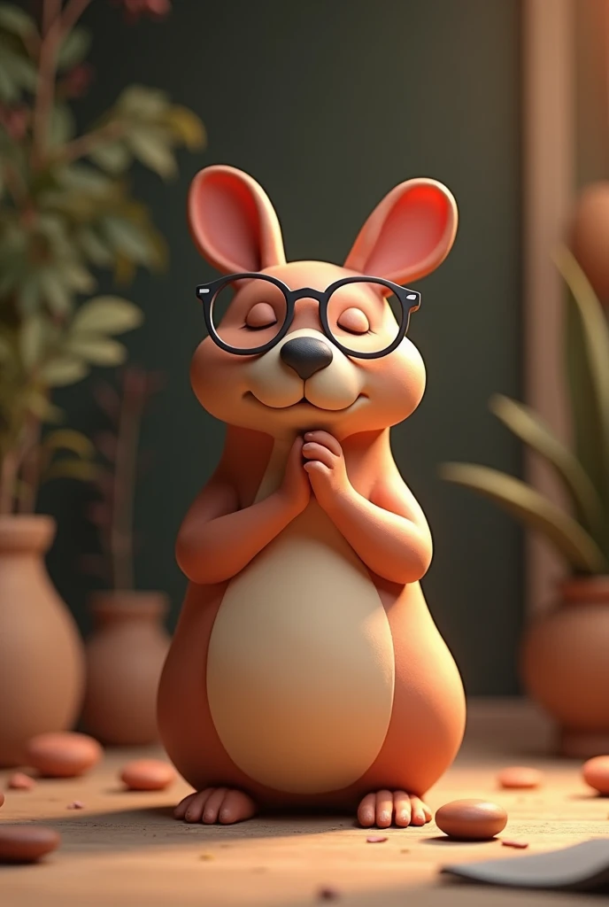 clay female capybara teacher with glass and closed her eyes