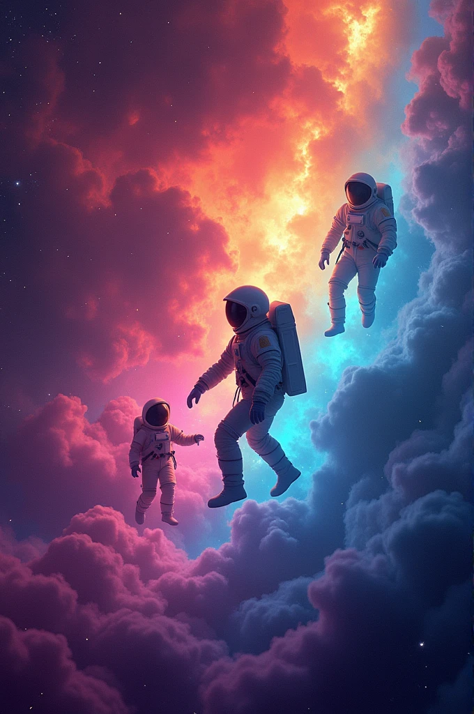 create image: Create a galaxy with the colors of the bisexual flag and that also contains astronauts and aliens