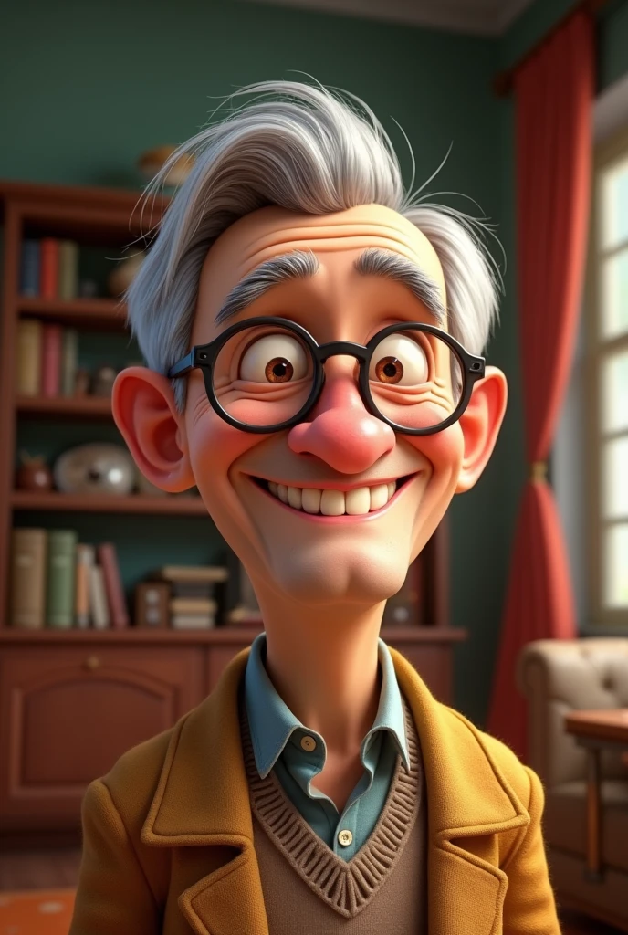 Pixar-style image of a man with short gray hair, and glasses