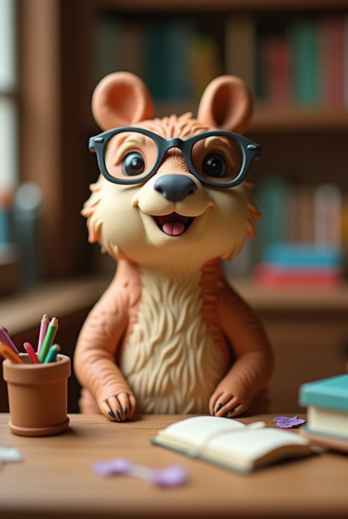 clay female capybara teacher with glass