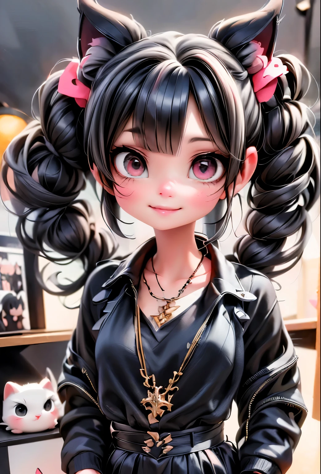 a cute kawaii horned vampire girl, intrincate hairstyle, hair accesories, sports clothing, pumps, black pumps, night time, posing