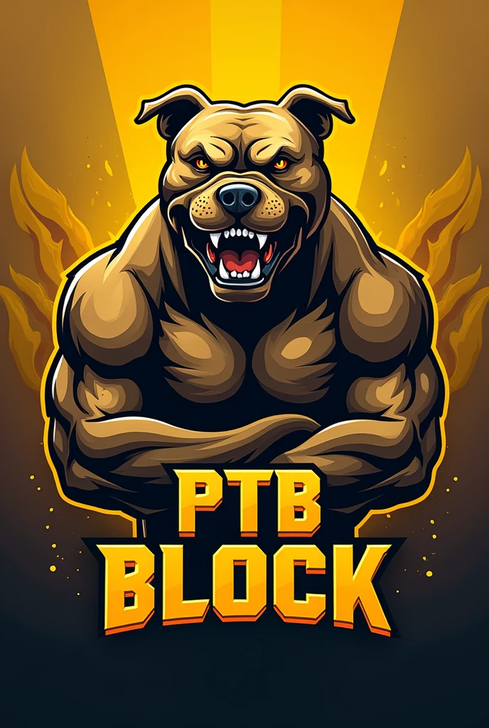 I want a football logo for my team with the color gold and a pitbull in front and the name of my team is PTB block