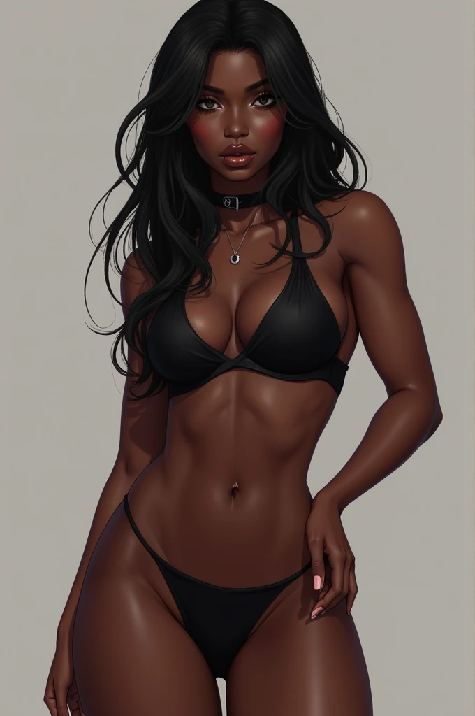 Anime style, thicc, dark skin 
