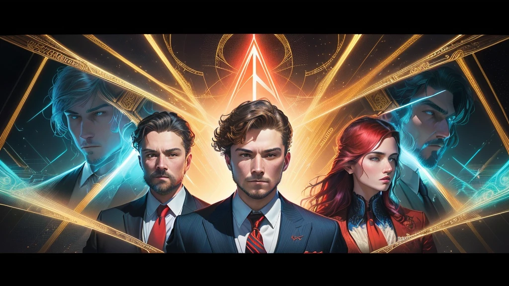 a man with a red tie standing in front of a group of people, estilo and mumford e alex gray, Lighting, in the style dan mumford artwork, in the artistic style of Dan Mumford, the encrypted metaverse, technocracy, they reach their minds, visionary, enlightening, predicting the future, corporate boss, but keep the style and model of the initial image