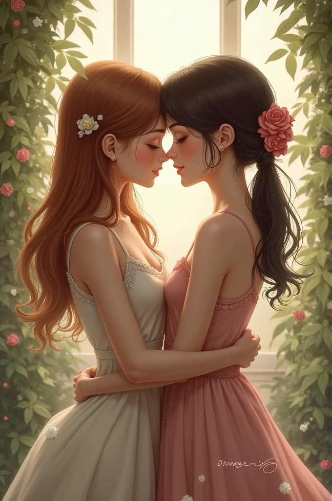 Two girl kiss with each other