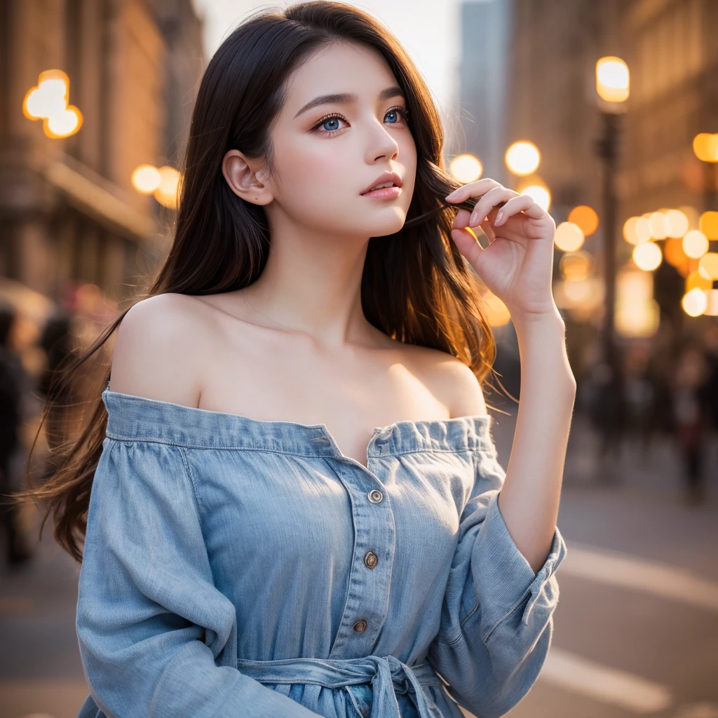 (8k, Best Quality, Masterpiece: 1.2), (Realistic, Photorealistic: 1.37), Super detailed, 1 girl, Cute, Solo, Beautifully detailed sky, Detailed cafe, Night, Sitting, Dating, ( Nose blush), (smile:1.15), (closed mouth), small breasts, beautiful fine eyes, night, wet, rain, floating hair NovaFrogStyle