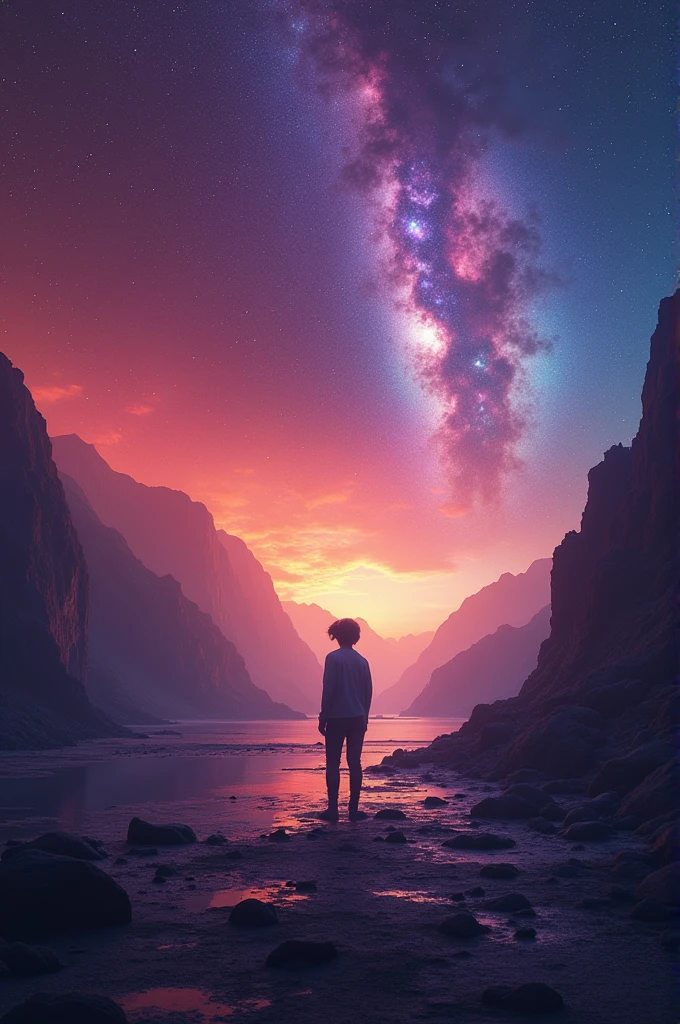 create image: create a galaxy with the colors of the bisexual flag and that also contains aliens