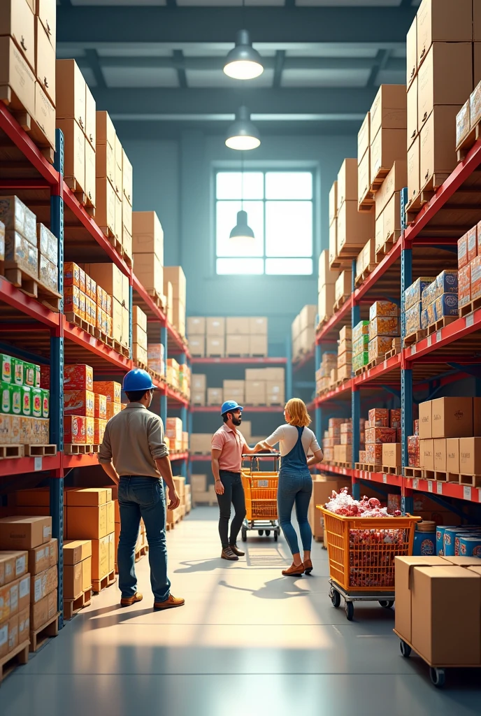Sales of food for warehouses such as pasta, rice, tuna, sardines, soft drinks, cookies, candy and lollipops