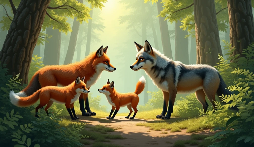 FOXES AND WOLVES IN THE FOREST HAPPY WILDREN
