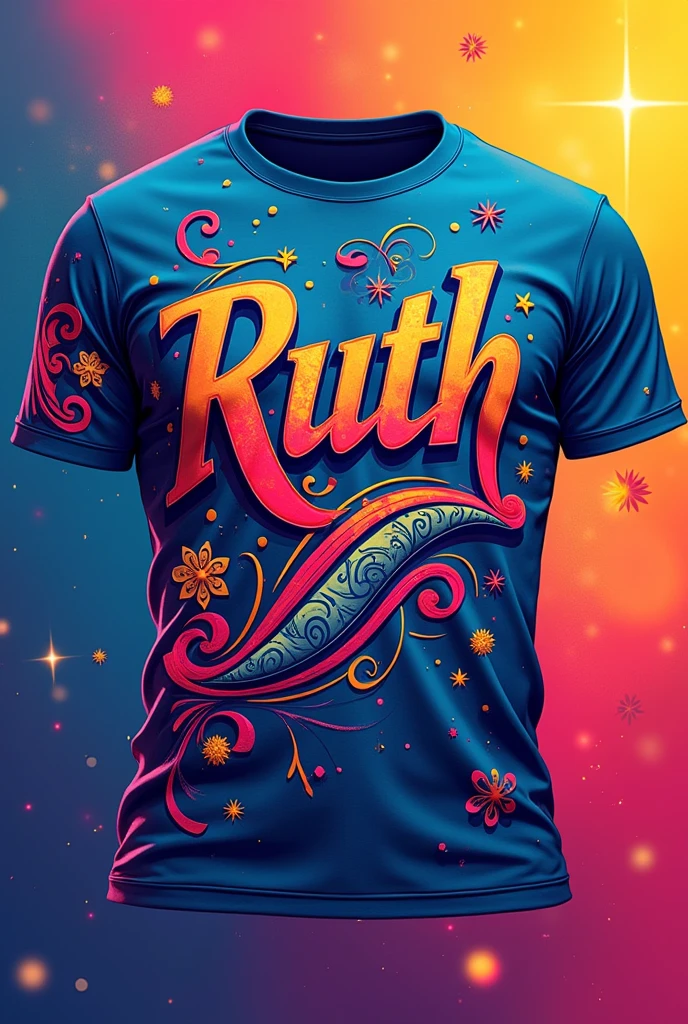 A beautiful design for a shirt of the name Ruth colorfully designed on it (for a shirt)
(Without a model) 