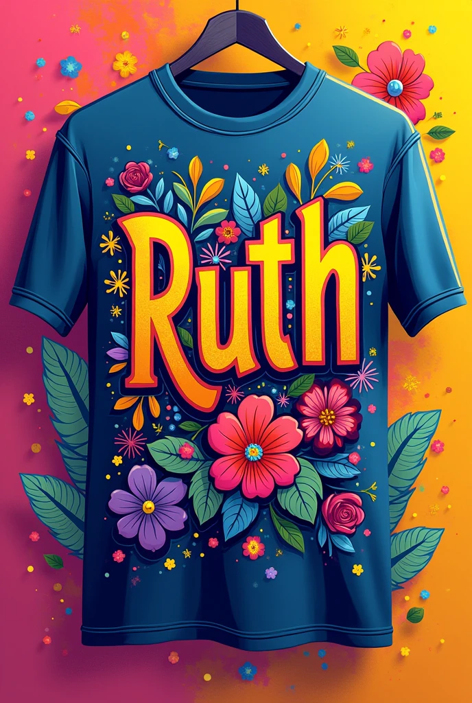 A beautiful design for a shirt of the name Ruth colorfully designed on it (for a shirt)
(Without a model)