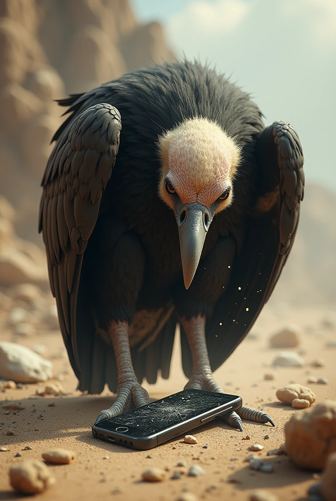 Vulture messing with cell phone