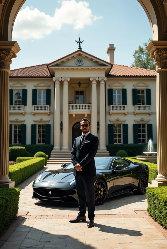 Luxurious lifestyle , house , black car , every thing that are related to high standard in one frame