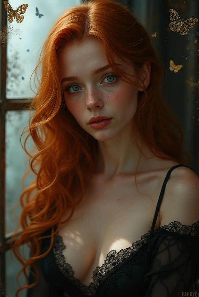 (solo, full body photo:1.3), (action packed:1.3), (haze, fog, mist:1.3), chiaroscuro, best quality, photorealistic, 1woman, (cute), (24yo:1.2), redhead, long ginger hair highly detailed, 1700'S, digital photography, art by artgerm and ruan jia and greg rutkowski surreal painting gold butterfly filigree, broken glass, (masterpiece, sidelighting, finely detailed Fashionable eyes: 1.2) (perfect oval large eyes that gazes at the viewer), beautiful detailed face, blue gorgeous perfect eyes, (blonde hair ponytail), (attractive young woman:1.3), (thick amazing hair), (seductive:1.1), (blushing:1.1)