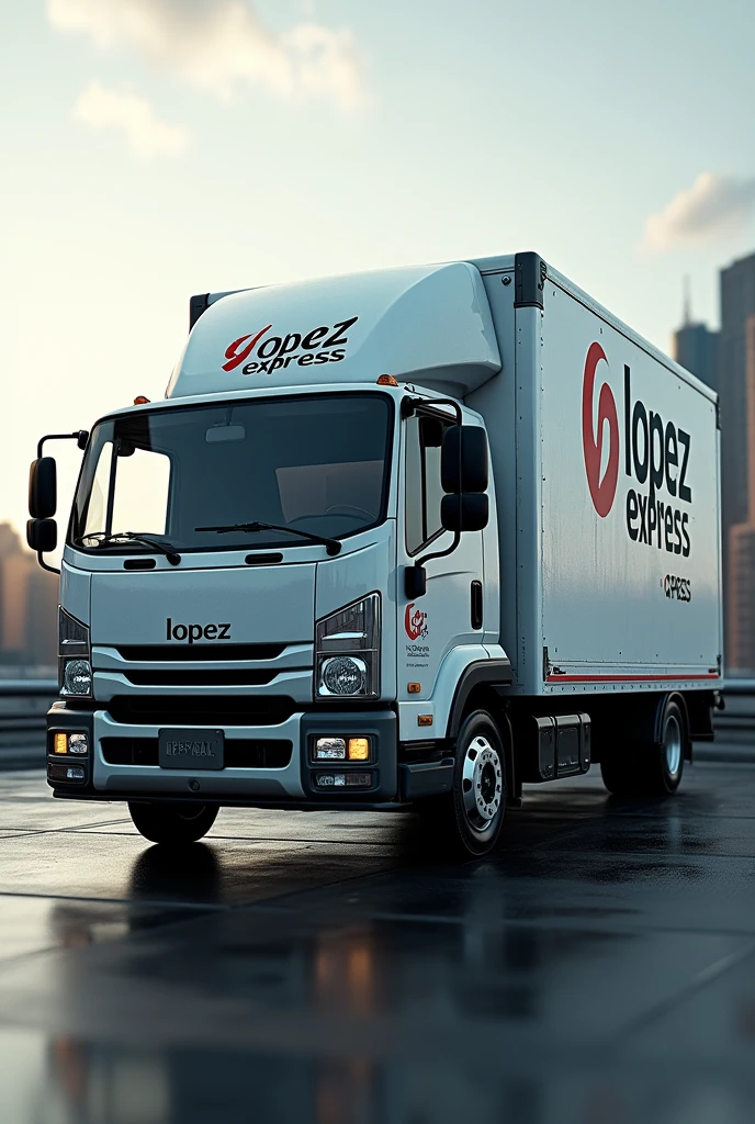 Super realistic van truck with writing on the body: "LOPEZ EXPRESS" 