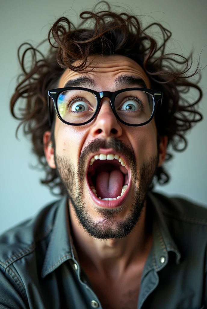 photo of a crazy editor with glasses, crazy face