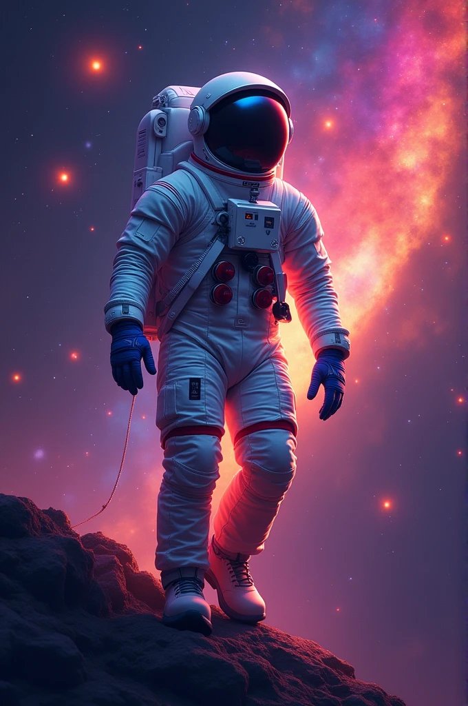 create image: create a galaxy with the colors of the bisexual flag and a bisexual astronaut
