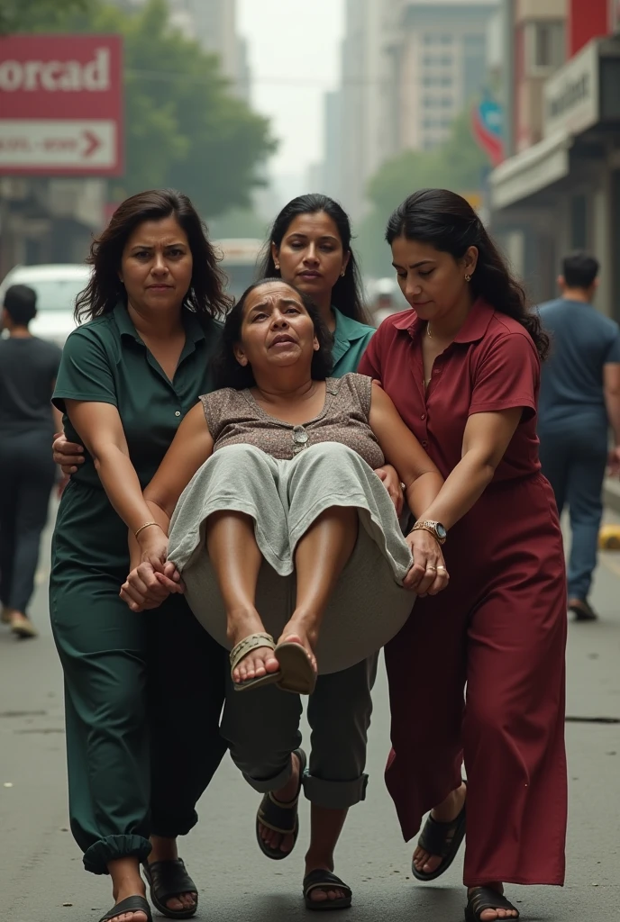 Three women carry maria , for hospitals