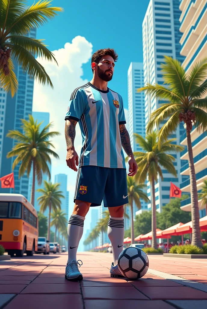 Generate me an illustration of Leonel Messi, inside Miami