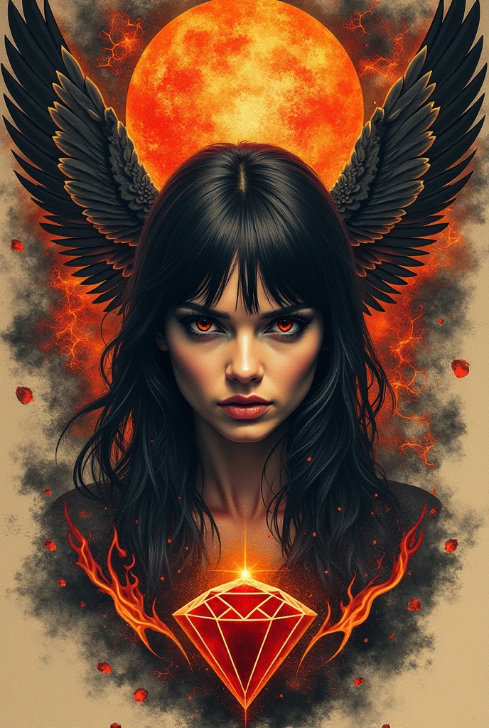 Tattoo template, rammstein, woman, sun, Angel, diamond, hellish