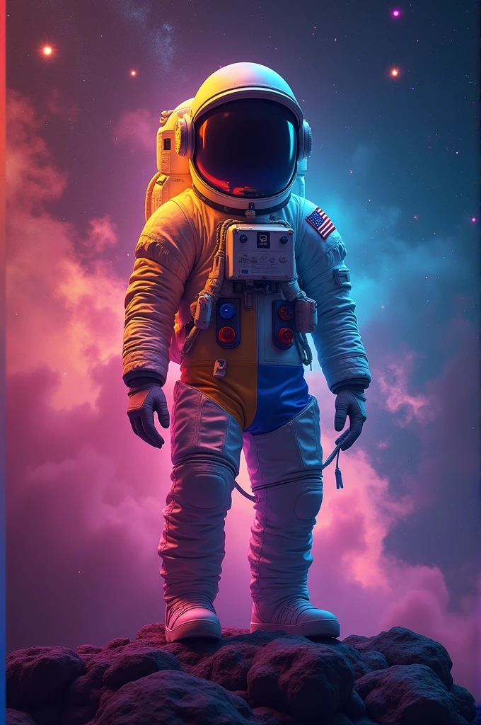 create image: create a galaxy with the colors of the bisexual flag and an astronaut with the bisexual flag
