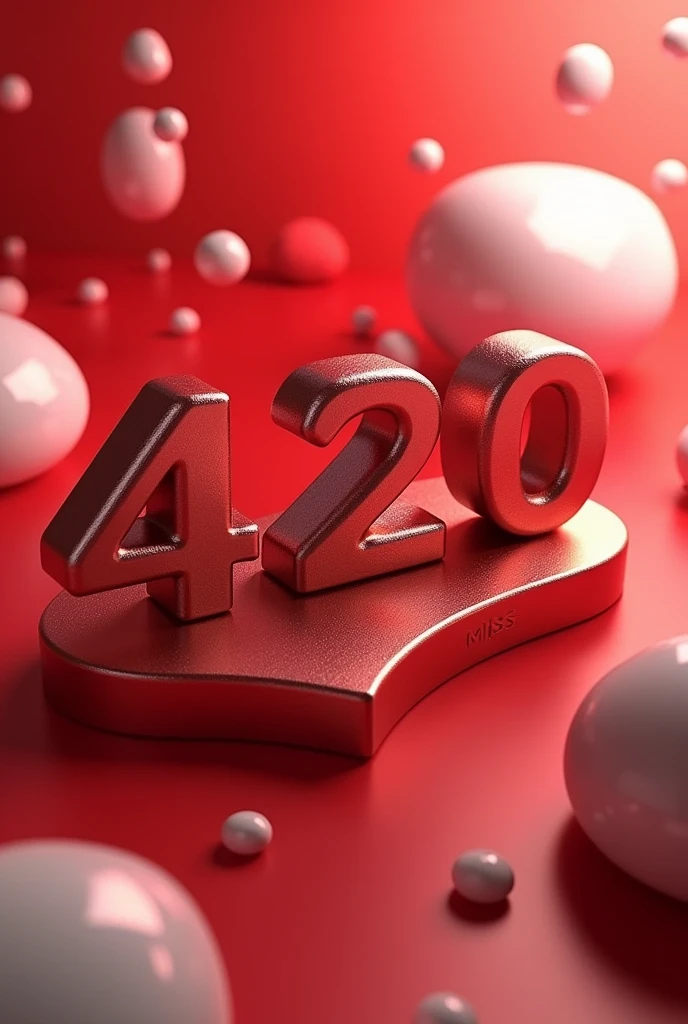 "Design a sleek and modern 3D YouTube background in vibrant red and white tones, with a glossy metallic finish. Incorporate the channel name 'Miss 420 YT' in bold, elegant typography that complements the 3D logo, with the text subtly shadowed to enhance the 3D effect. The overall style should be professional and dynamic, capturing the essence of a contemporary YouTube channel while maintaining a polished and visually striking appearance."