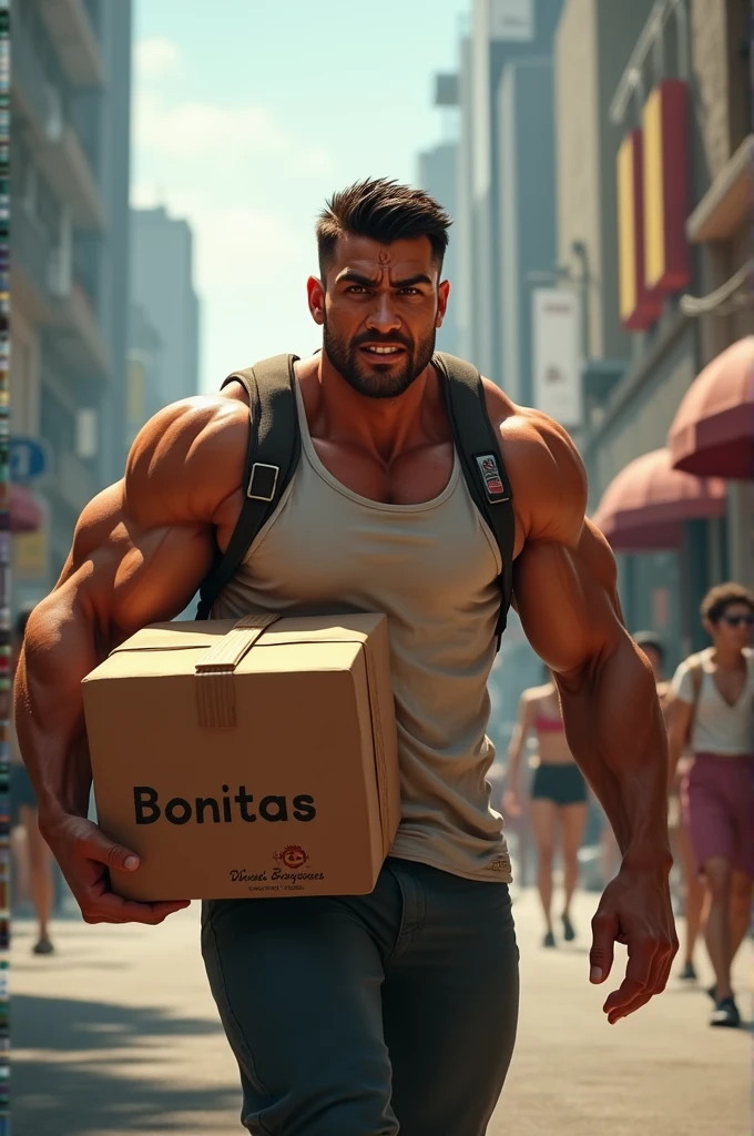 Delivery boy, bonitas, very muscly, sweaty sock