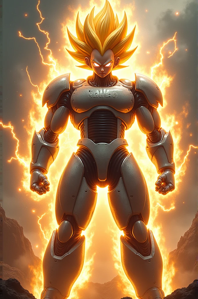 Super saiyan Robot with the word KALIBER underneath