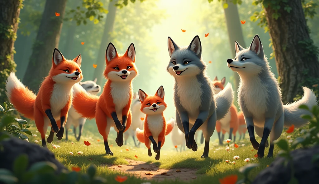 FOXES WOLVES IN THE FOREST HAPPY WILD PARTY PACK ANIMALS
