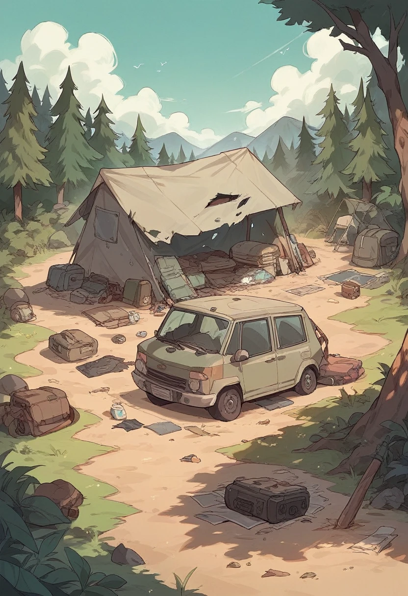 battle camp, grey, destroyed