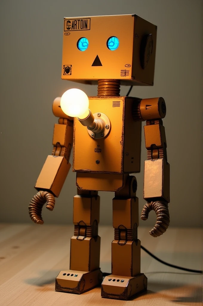 Make an impressionist style cardboard robot that works as a lamp