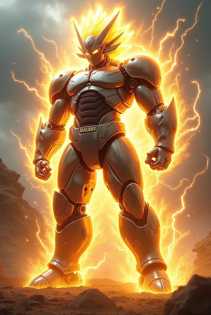 Super saiyan Robot with the word KALIBER underneath