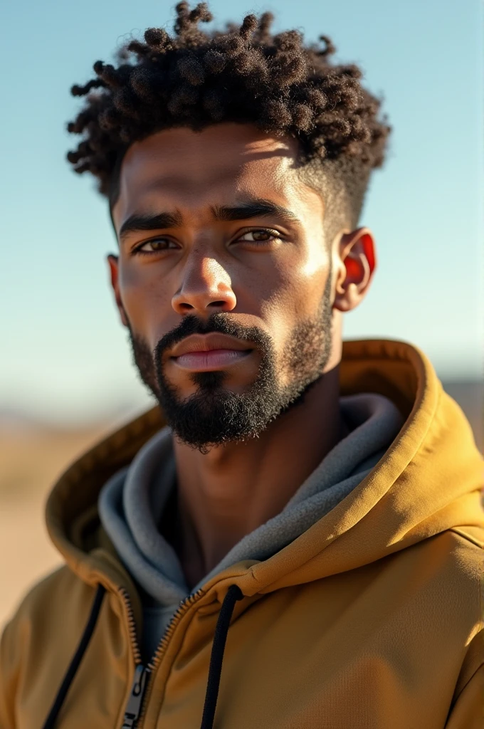 Young Adult His face is clean and his body is defined and slim. His eyes are brown and his skin tone is light.,His hair stands out for being curly and having a slight beard. He lives in the Fallout capital wasteland. ,not so defined