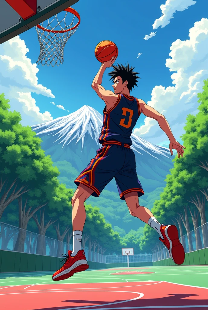 Man playing basketball. In the anime style of kimetsu no yaiba