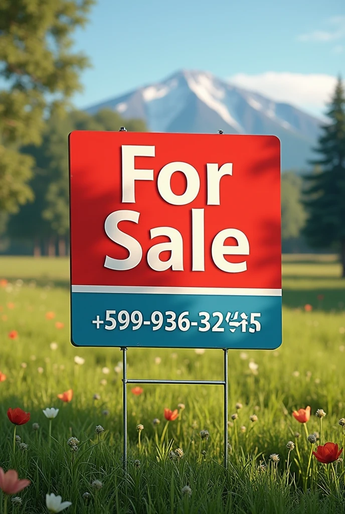 Produce a for sale sign for this land with space to insert the telephone and 