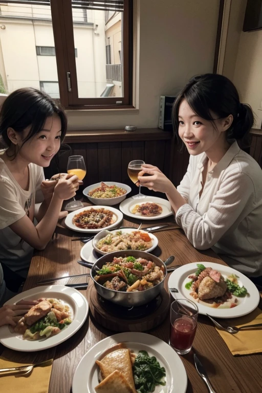 A woman had a full dinner,The state of happiness