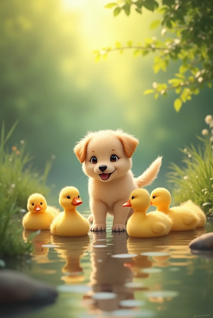 Puppy with ducks