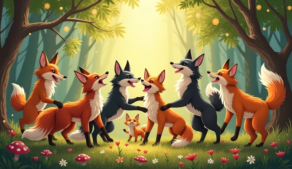 WILD FOXES WOLVES IN THE FOREST HAPPY IN PARTY PACK