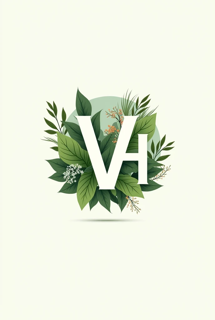 A logo for a city hall in VILLA HIDALGO using green and white colors in a simple way with wild flora native to Mexico,Highlighting the letters V,h