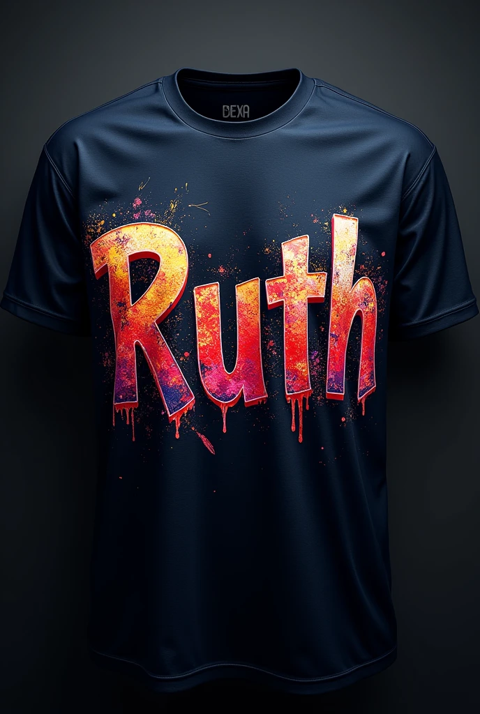 A design with the name Ruth colorfully decorated on a t shirt with a dark background (show the shirt)
Now make it boyish (for a plus sized person)
Make it more realistic without the models