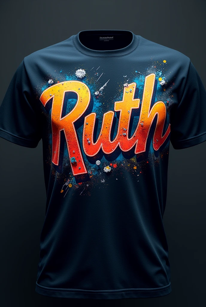A design with the name Ruth colorfully decorated on a t shirt with a dark background (show the shirt)
Now make it boyish (for a plus sized person)
Make it more realistic without the models