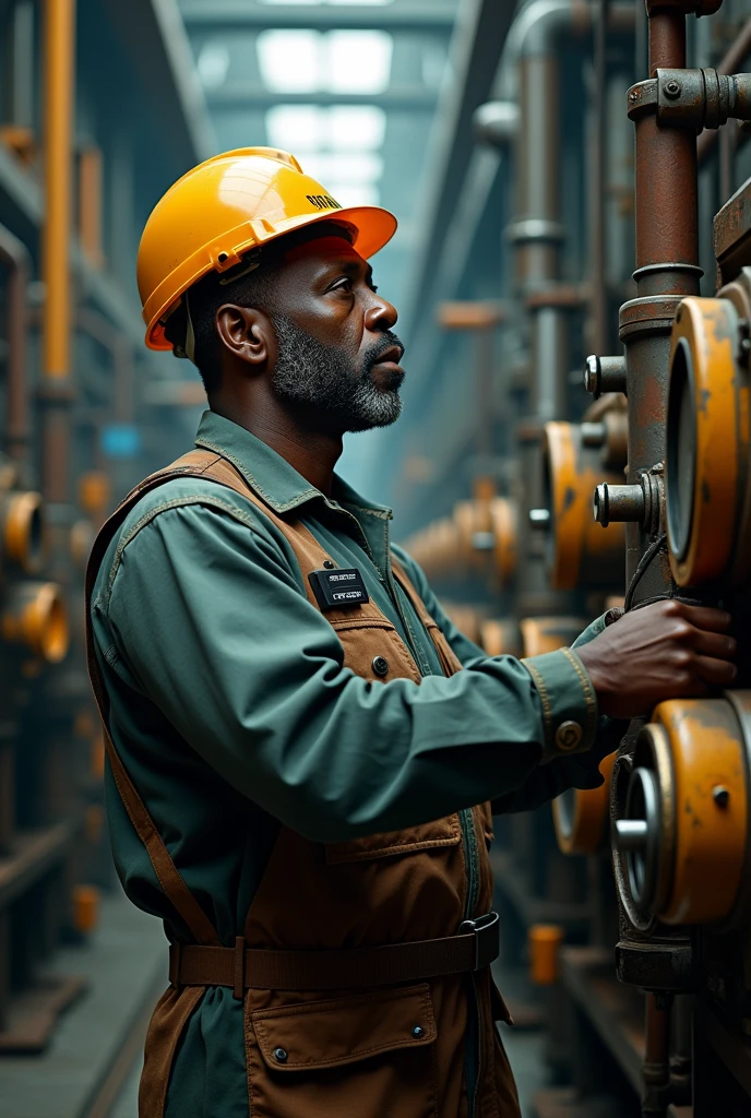 A african man working as machine manager in nigeria