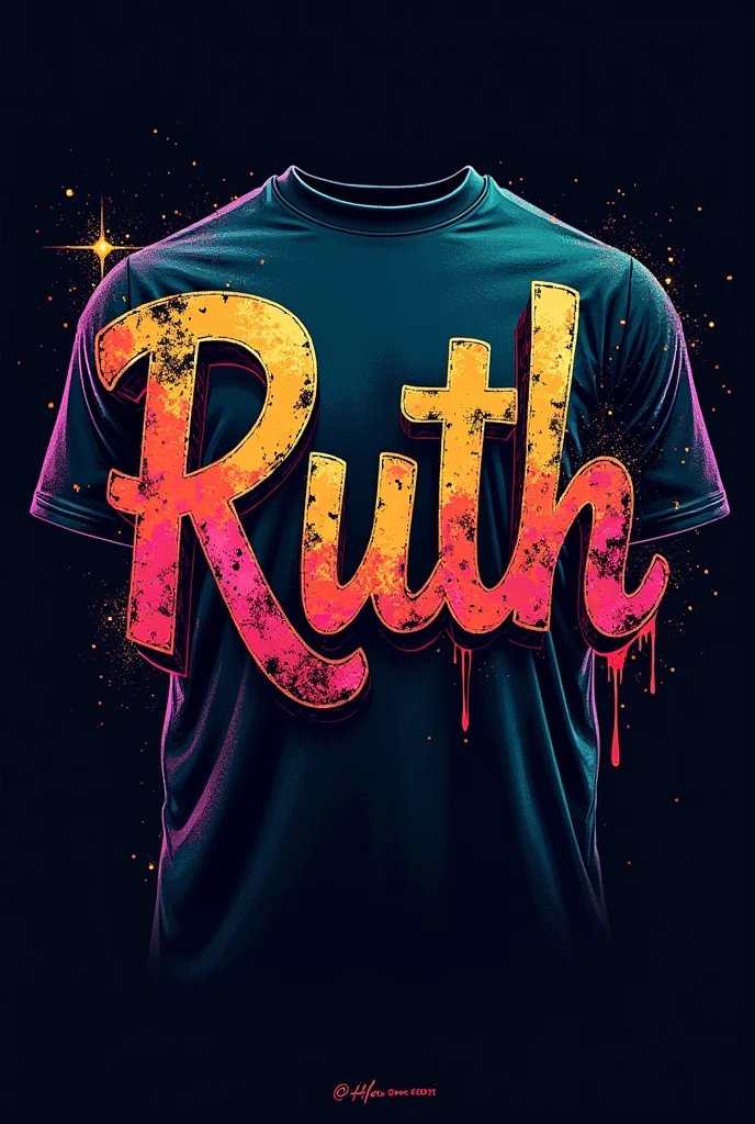 A design with the name Ruth colorfully decorated on a t shirt with a dark background (show the shirt)
Now make it boyish (for a plus sized person)
Make it more realistic without the models