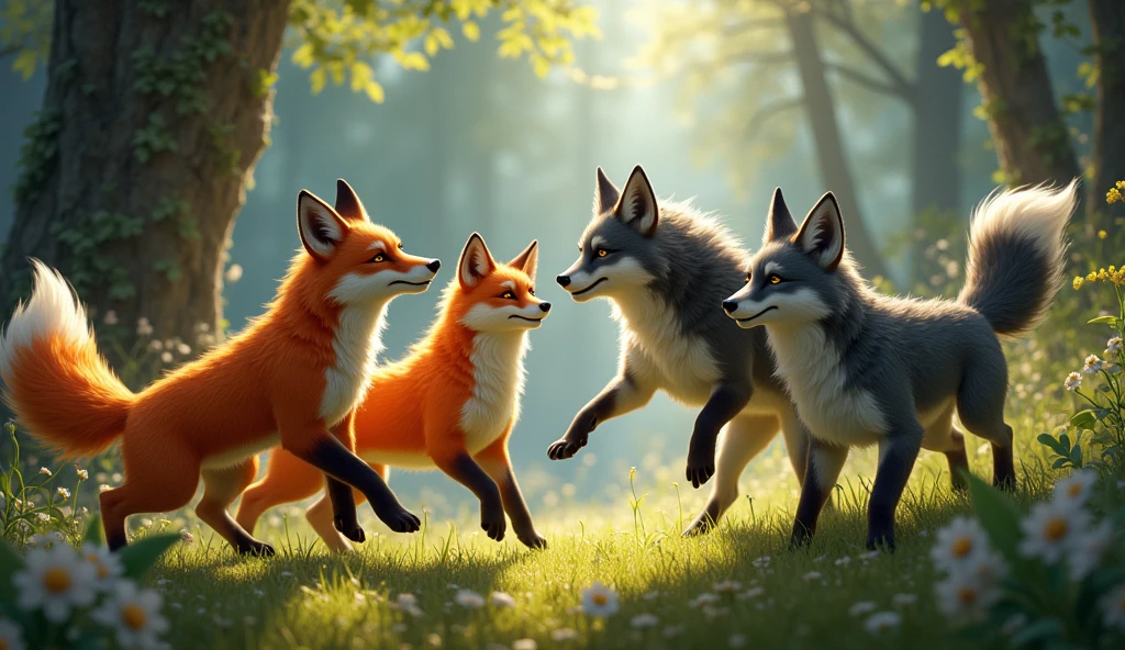 WILD FOXES AND WOLVES IN THE BLACK FOREST HAPPY IN PARTY PACK PLAYING JUMPING