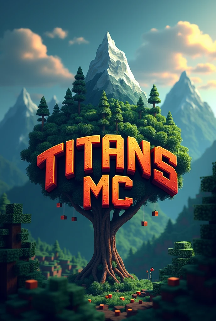 Create me a logo for a Minecraft server and I want you to put the title or text "Titans MC" do it Minecraft style also the letters can be from Minecraft 
