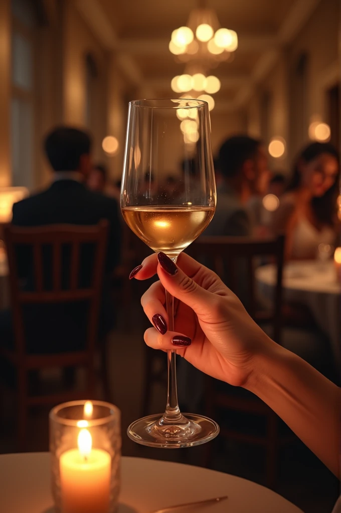Girl's hand with a glass of wine in a restaurant in Paris