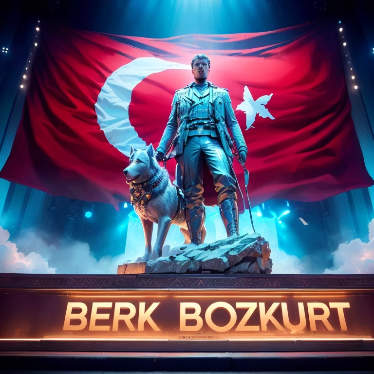 A close-up of a statue of a man and a dog on a stage, Lt. Derek Zabrocki, Kerem Paired, work, beksinsky, Beeple and mike winkelmann, profile photo 1024px, Beksinki, beksinksi, Lt. Darek Zabrocki, bekinski, Beeple |