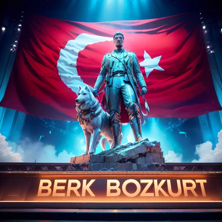 A close-up of a statue of a man and a dog on a stage, Lt. Derek Zabrocki, Kerem Paired, work, beksinsky, Beeple and mike winkelmann, profile photo 1024px, Beksinki, beksinksi, Lt. Darek Zabrocki, bekinski, Beeple |